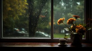 Serene rainy view desktop backgrounds for stress relief