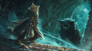 Dynamic Desktop Backgrounds: Rogue Cat versus Black Beholder in 1920x1080