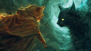 Epic Fantasy Showdown: Humanoid Cat Rogue vs. Black Beholder in HD