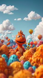 Playful Cartoon Dinosaur in HD Background