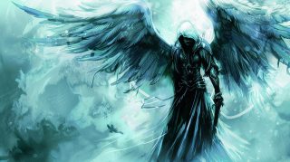 Gothic Dark Angel Amidst Stormy Skies Ultra HD Wallpaper