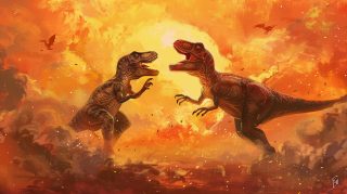 Epic Dinosaur Battle AI Image Wallpaper