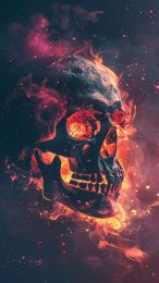 Malevolent Skull with Red Flames Desktop Background