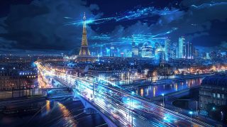 Pixelated Paradigm: 16:9 Wallpaper of Futuristic Paris