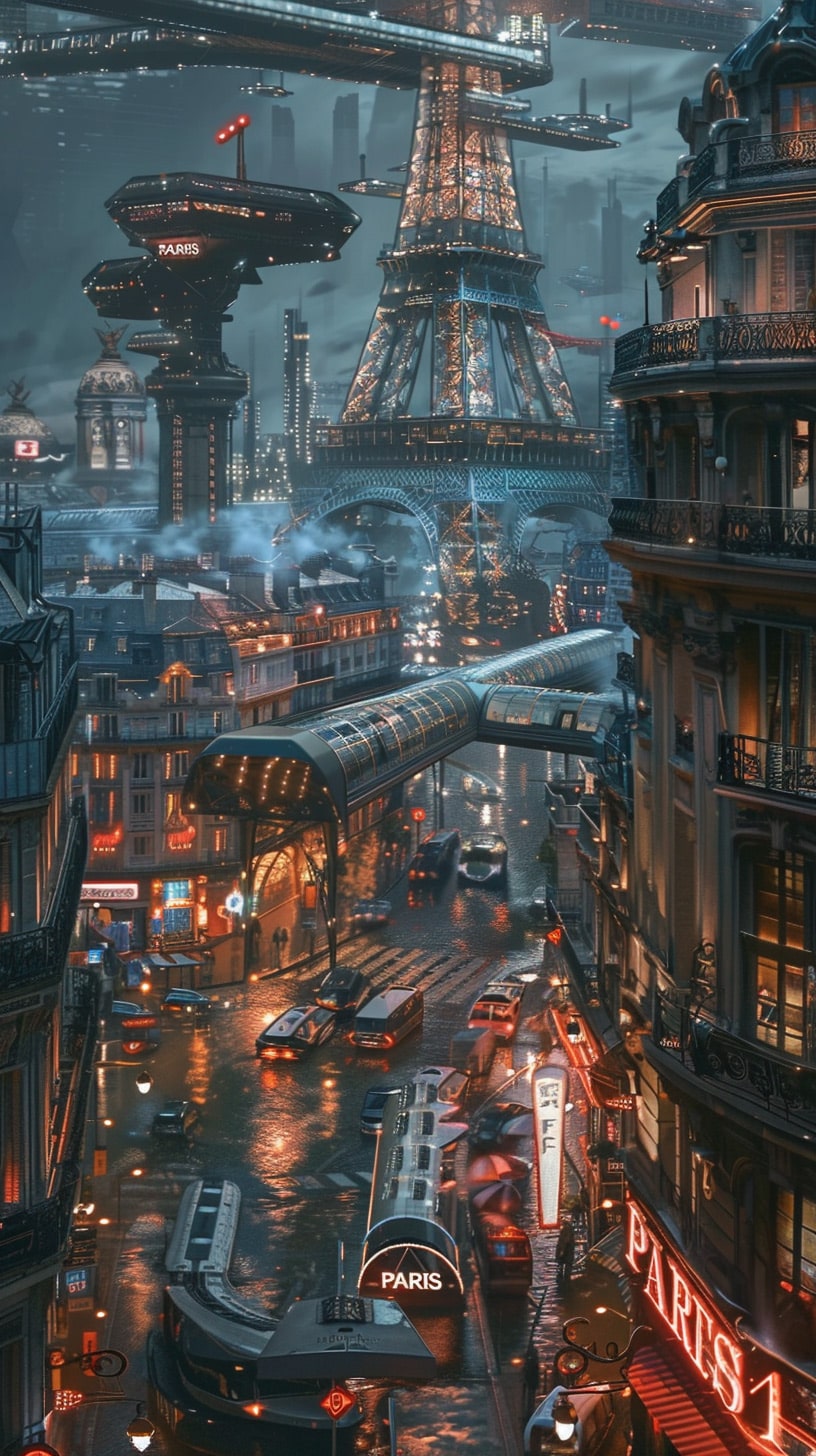 Cybernetic Cityscape: Ultra HD Paris Mobile Wallpaper