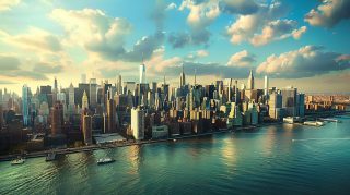 Neo-Manhattan Vista: Desktop Background with AI Image