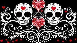 Grinning Skulls in Love Wallpaper