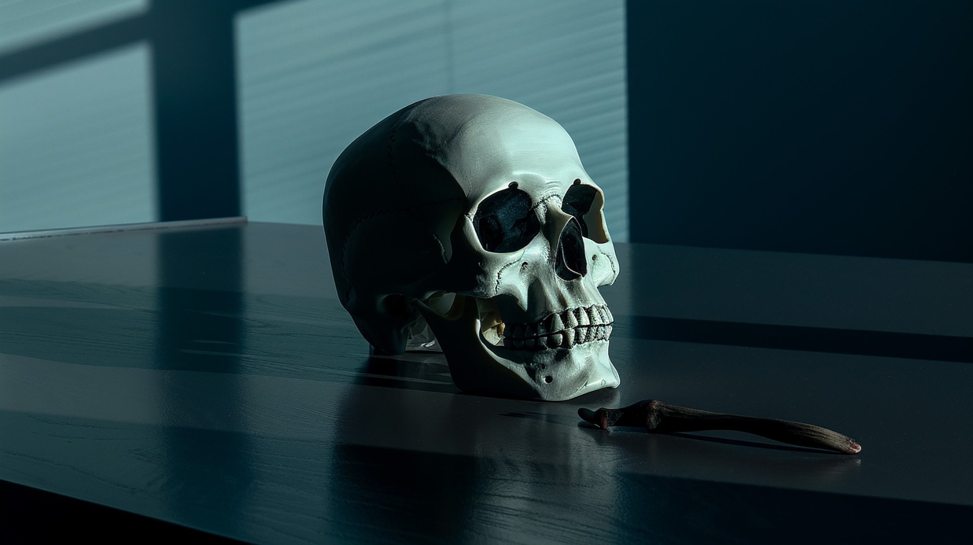 Ominous Skull in Dark Atmosphere Background