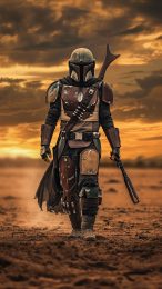 AI-Enhanced Star Wars Mandalorian Mobile Wallpaper