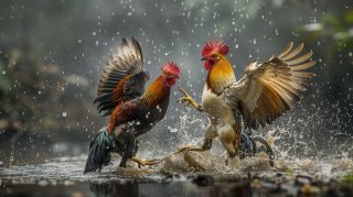 AI-generated rooster fight royalty-free pics