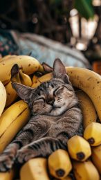 Playful Banana Cat Wallpaper for iPhone