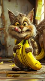 Adorable Cartoon Banana Cat Wallpaper for iPhone