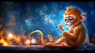 Whimsical Cartoon Monkey Smoking Cartoon Image