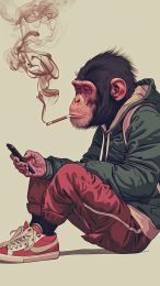 Cartoon Monkey Smoking Digital Art iPhone Wallpaper