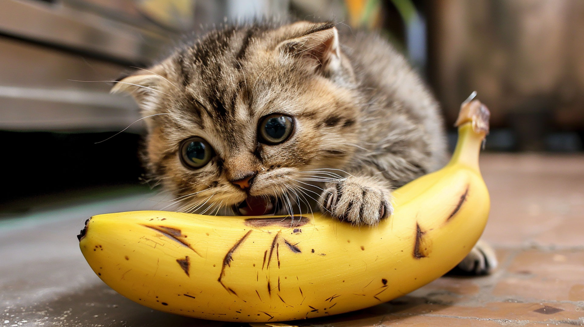 Playful Banana Cat Desktop Wallpaper