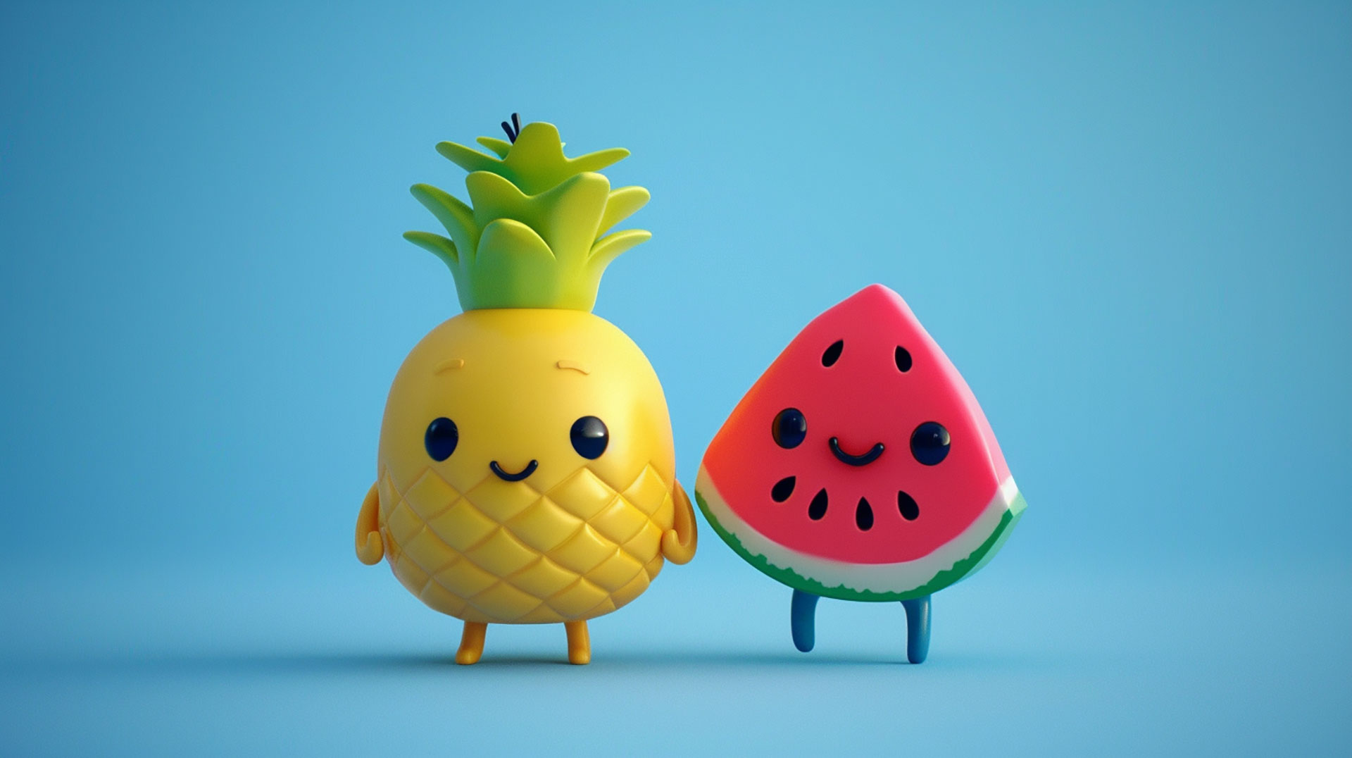 Tropical Delight: Watermelon and Pineapple Desktop Wallpaper
