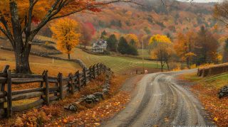 AI-Enhanced Fall in New England Desktop Background