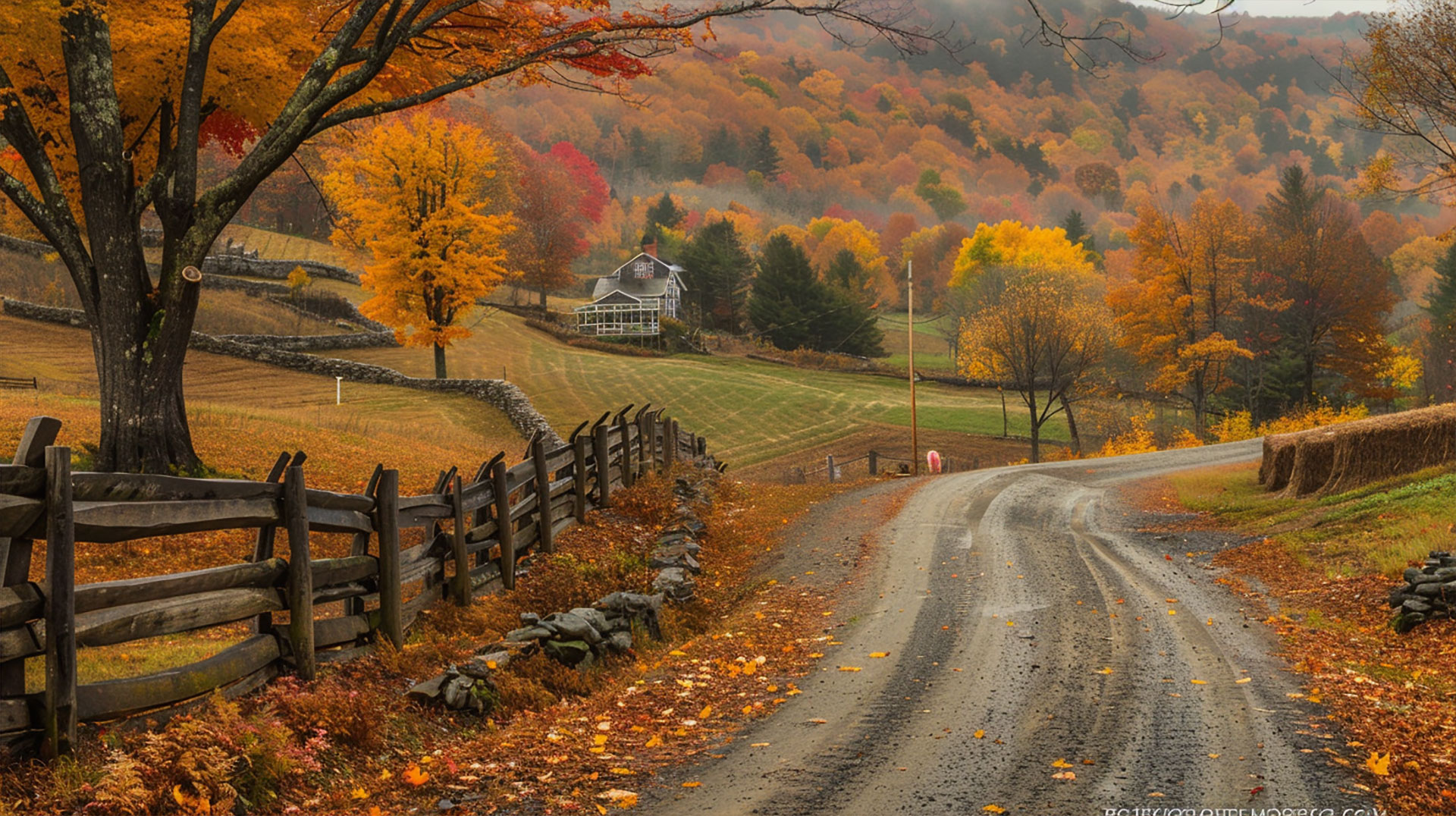 AI-Enhanced Fall in New England Desktop Background
