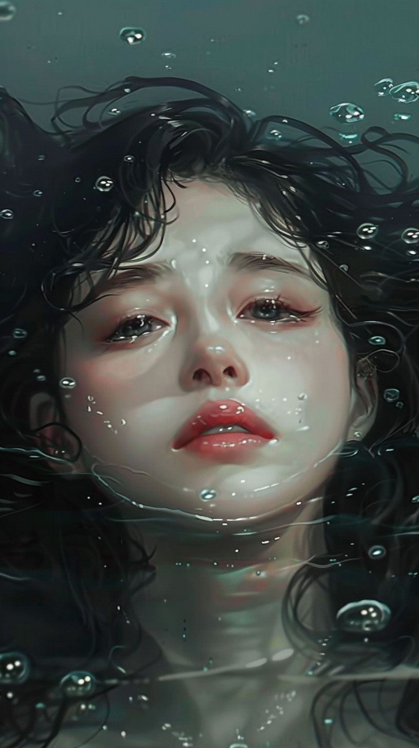 Digital Tears: 4K Sad Girl Wallpaper for Lock Screen