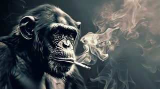 High-Resolution AI Monkey Smoking Cigarette Wallpaper