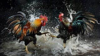 High-definition rooster fight wallpaper for desktop