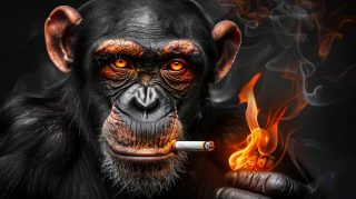 AI-Enhanced Smoking Monkey HD Desktop Wallpaper