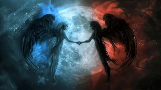 Stunning AI Wallpaper: Angel and Demon Desktop Background