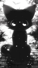 Anime Black and White Cat Pictures for Download