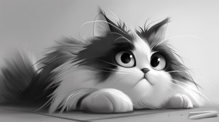 Digital Background: Adorable Cartoon Cat in Black and White