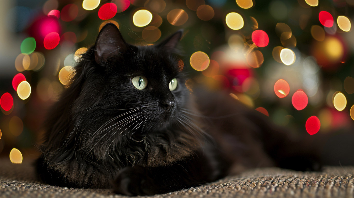 AI Wallpaper Collection: Black Cat Christmas Designs