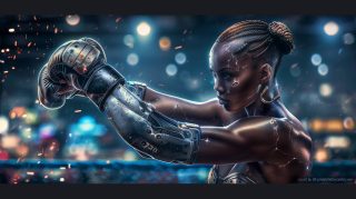 AI Wallpaper: Futuristic Female MMA Fighter Background