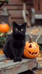 Halloween Black Cat Mobile Wallpaper for iPhone and Android