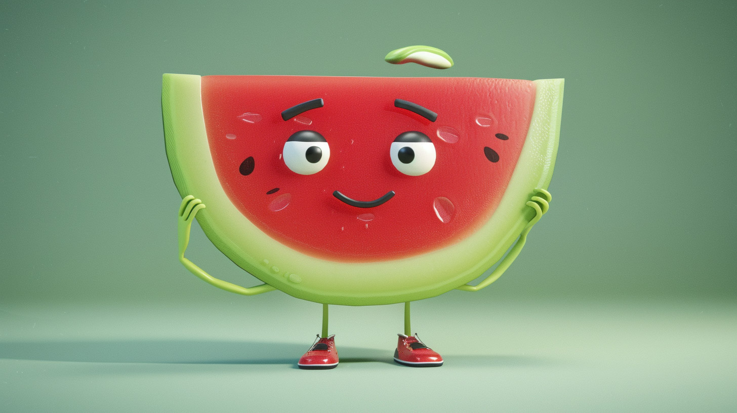 Cute Watermelon Cartoon Character Pictures in 16:9 Format